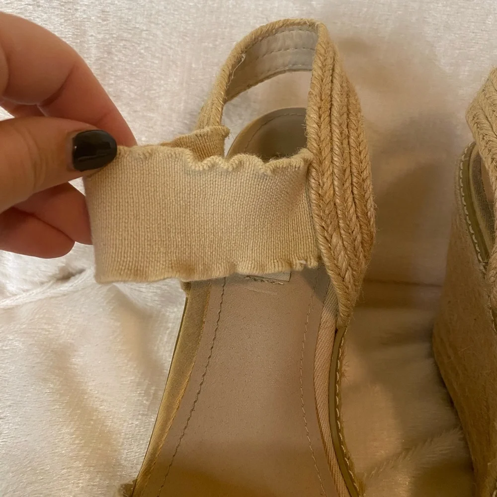 Steve Madden Eira Espadrille Wedge Size 10 Beige Stretchy Strappy Sandal Heel